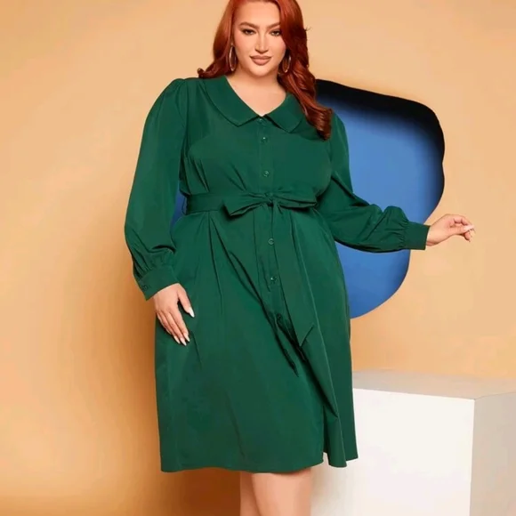 Knee Length Full Sleeve Shirt Dress SHEIN Dresses Shein Fit Plus Button  Front Belted Shirt Dress Poshmark